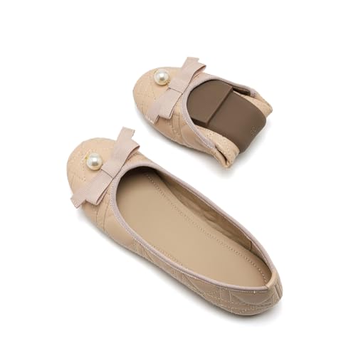 HROYL Women's Flats Shoes Round Toe Comfortable Elegant Ballet Dressy Work Flats Shoes Model, HDJN-818-64