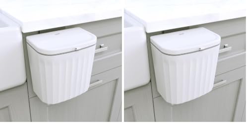 Image of Glad Roomate Under Counter Waste Bin | Space Saving Small Trash Can for Kitchen Cabinet, Bathroom or Office | Dual Lid for Ease of Opening, 7 Liter, White (Pack of 2)