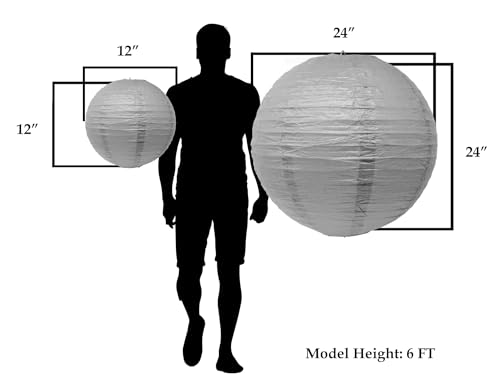 Image of Mudra Crafts 12 Inch Round Chinese Gray Paper Lanterns Hanging Decor | 10 PCs, Reusable, Indoor Outdoor Decorative Lamp Shade, for Ceiling, Wedding, Shower, Party, Festival, Home Decoration