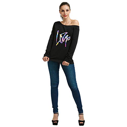 Image of MAGICMK Woman's Sweatershirt Lips Print Causal Blouse Off The Shoulder Long Sleeve Loose Slouchy Pullover Plus Size Tops