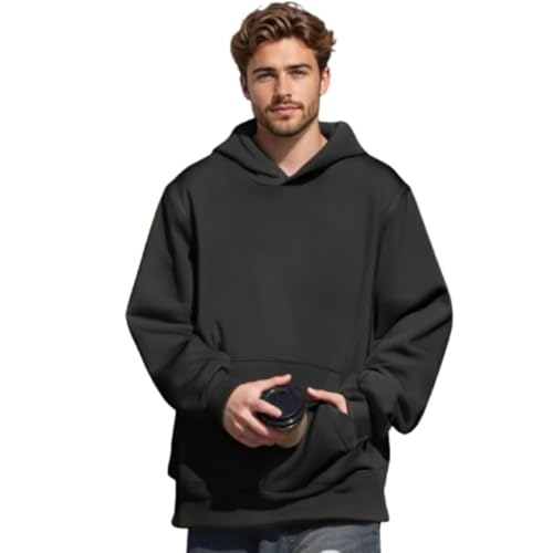 Mens Oversized Hoodies Unisex Long Sleeve Pullover Hooded Sweatshirt Casual baggy fall outfits trendy Fleece Streetwear Black L