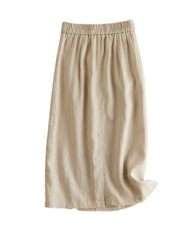 Womens Cotton Linen Skirt High Waisted Midi Skirt A Line Skirt with Pockets2