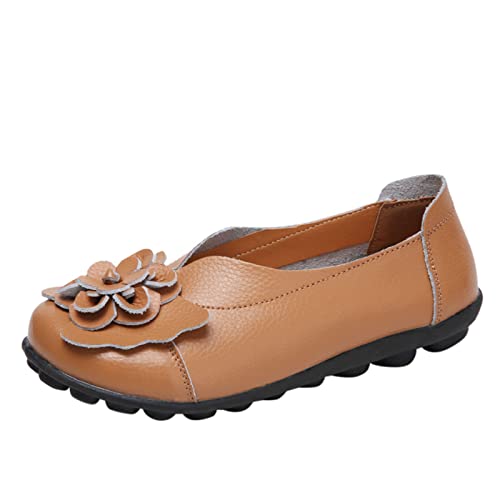 Womens Ballet Mary Jane Flats Comfortable Business Office Dress Shoes for Women Dressy Work Vintage Cute Bow Flower Leather Slip On Loafers Non-Slip Softsole Walking Casual Shoes