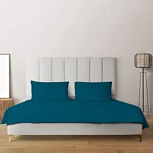 Livpure Smart Teal Blue Cotton Fitted 300 TC King Bedsheet (78 x 80 Inches) with 2 Pillow Cover