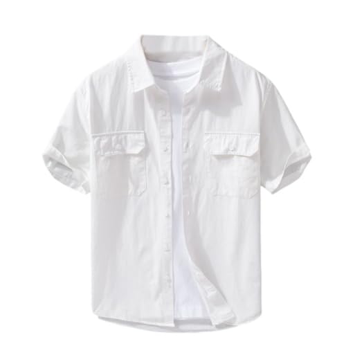 Camisa de trabajo japonesa de algodón para hombre con manga corta y botones