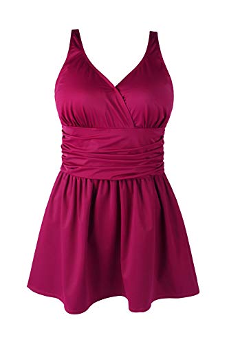 JINXUEER Plus Size Swimsuit Tummy Control Swimwear One Piece Floral Print Swimdress with Flared Skirt for Women