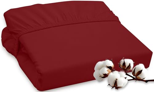 Image of ROYALE LINENS 300 Thread Count 100% Long Staple Combed Cotton Fitted Sheet Full - Super Soft Deep Pocket Bottom Sheet - Fitted Sheets Only - Elastic Sheets (Full, Red)