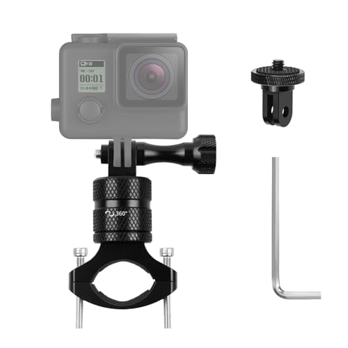 FAEFTY Action Kamera Fahrradhalterung mit 1/4 Zoll Kamera Halterung Adapter, 360°Drehbare Action Cam Lenkerhalterung für Fahrrad Motorrad Kamerahalterung für Gopro, Anderen Action Cameras, Aluminium
