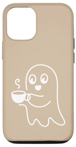 Aesthetic One Line Art Ghost and Coffee - �x�[�W�� �X�}�z�P�[�X iPhone 12/12 Pro �p