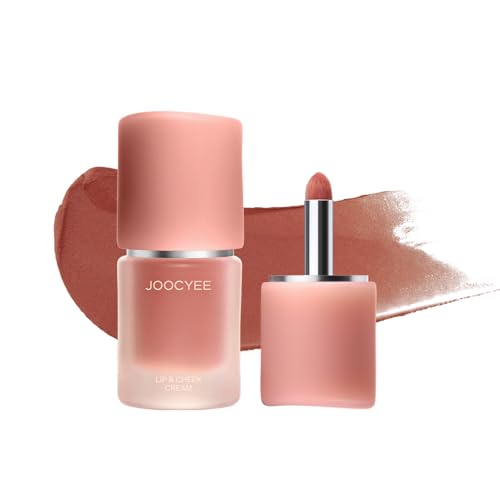 Joocyee Multi-Purpose Lip & Cheek Cream, Natural Matte Lip Clay with Precision Brush, Peony-Infused Hydrating Cream Blush, Smooth & Non-Sticky Finish - Cinnamon Tea