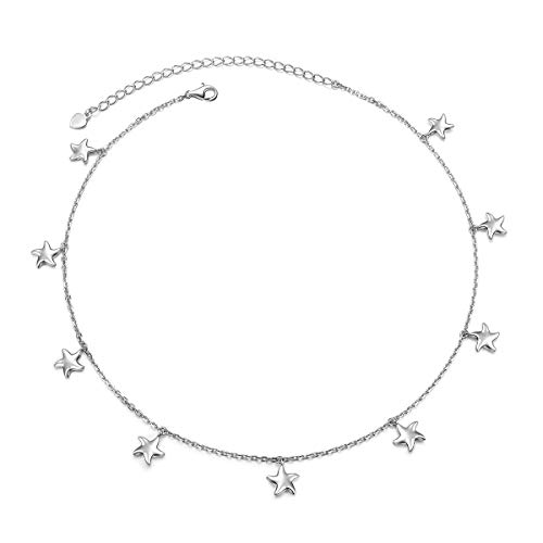 S925 Sterling Silver Jewelry Starfish Choker Necklace Pendant Disc Chain Statement Necklace For Women Girls 13+3 Inches #TOP22