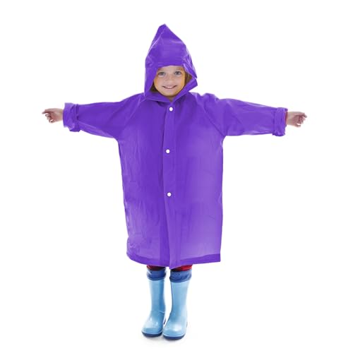 Opiniones y reviews de Impermeables para Niño que puedes comprar esta semana. 42 Impermeable infantil para Lluvia, Con Capucha, Reutilizable, Resistente al Agua, Capa Lluvia con Capucha, Unitalla, Plástico Calibre 4, Exteriores (Morado).