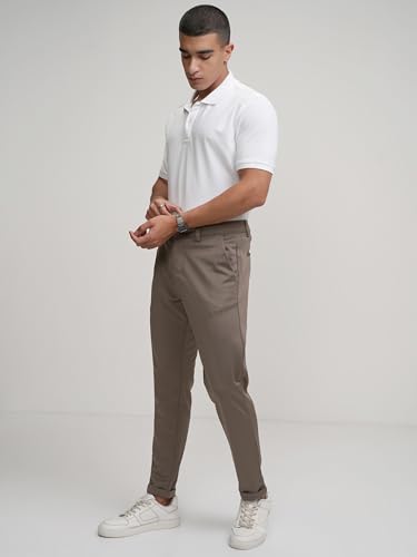 Image of Highlander Men's Slim Fit Formal Trousers | Ankle Length | Smart Chinos for Men | Comfortable Fabric for Daily Work & Formal Occasions