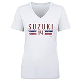 500 LEVEL Nick Suzuki Shirt for Women (Women's V-Neck, Small, White) - Nick Suzuki Montreal Font