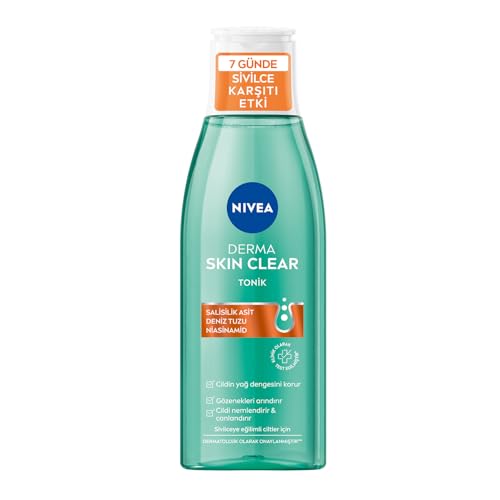NIVEA Derma Skin Clear Anti Pickel Tonic 200 ml, Salicylsäure (BHA), Apraniamid, Fett- und Pickelneigung Haut, Porenreiniger, Gesichtsreiniger