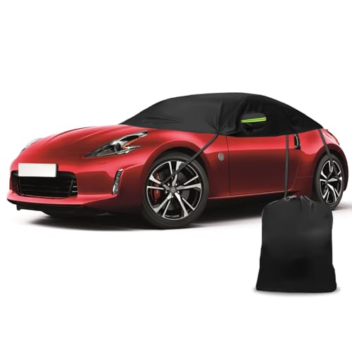 Image of Half Car Cover Compatible with Nissan Z 350Z 370Z 2003-2025, All Weather Protection with Side Mirror Cover, Waterproof Top Roof Protector for Snow Ice Hail Rain Sun Protection