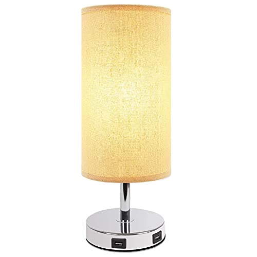 aooshine Touch Table Lamp with 2 USB Charging Ports(2 LED Bulbs Included), 3 Way dimmable Touch Control Bedside Lamp, Suitable for Nightstand Lamp Yellow