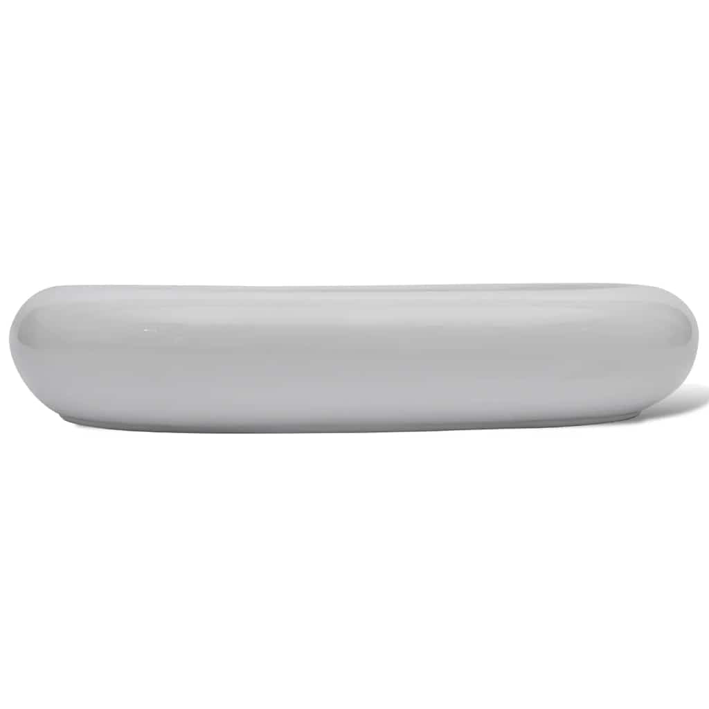 Lavabo de cerámica blanco 630 x 420 mm con grifo monomando cromado moderno para baño, invitados, inodoro y caravana