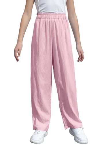 Image of SANGTREE Girls & Woman Wide Leg Pants Lightweight Casual Elastic High Waist Straight Leg Loose Trousers,4 Years - Woman 2XL