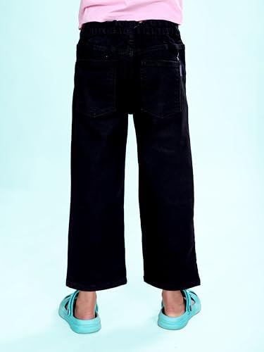 Image of KiddoPanti Girls Solid Waist Elasticated Straight Fit Jeans