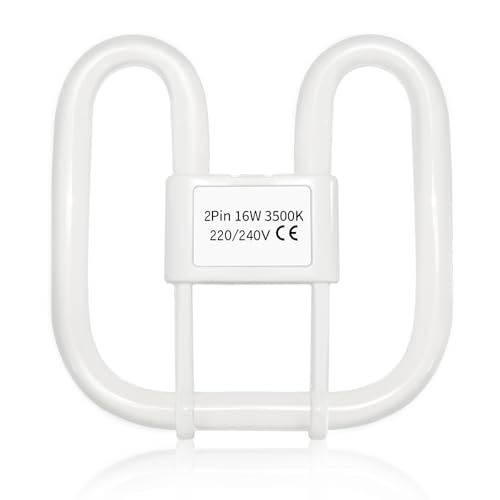 Akynite 16W 2D Square 2-Pin GR8 Cap Warm White (3500k) Compact Fluorescent Lamp, AC 230V, CFL 2 Pin Light Bulb, not dimmable, GR8 DD Flat Butterfly Bulb for Flush Ceiling Light, 1PC
