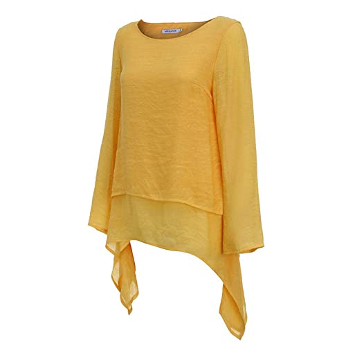 Wshemv Workout Tops, Women White Shirt Maternity Bodysuit Black V Neck Long Sleeve Fashion Plus Size Irregular Casual Linen Round Neck Blouse Body Suit T Womans Tshirt (L, Yellow) #TOP2