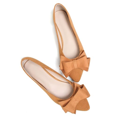 Image of SAILING LU Womens Bowknot Ballet Flats Pointy Toe Suede | Casual Flat Shoes, Dressy Wear to Work, Moccasins, Slip-Ons