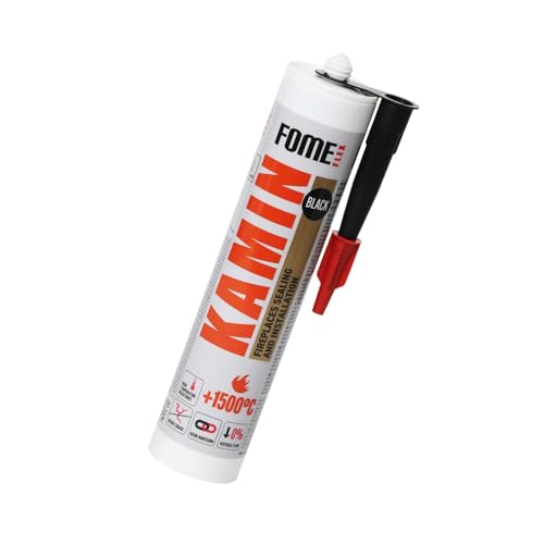 Fome Flex Kamin 1500 °C – Hitzebeständiges Hochtemperatur Silikat, Feuerfeste Dichtmasse, Schwarz, Silikat zum Abdichten für Kamine, Öfen und Schornsteine, 300 ml Kartusche