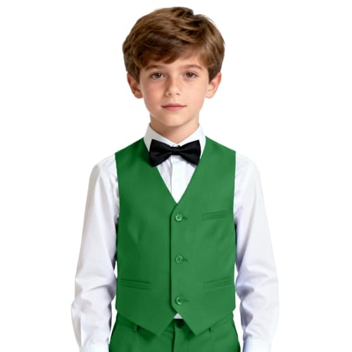 Image of Boy Tuxedo Vest for Big Boys Teen Kids Green Slim Fit Formal Dress Tuxedo Christmas Suit Vest Size 20