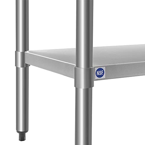 ROCKPOINT Stainless Steel Table for Prep & Work with Backsplash 30x24 Inches, NSF Metal Commercial Kitchen Table with Adjustable Under Shelf and Table Foot for Restaurant, Home and Hotel