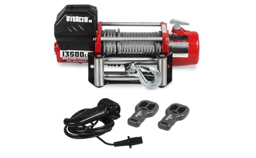 Stealth Winches 13500lb Truck Winch 12V Electric Winch with 2 Wireless remotes and Steel Rope, Perfect for SUV Towing Trailer Winch, Hook, Weatherproof, with Roller Fairlead, Heavy Duty