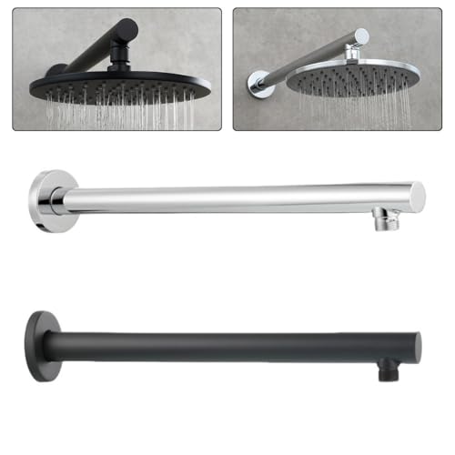 ReachMall Support mural de douche en acier inoxydable 40 cm Bras d'extension G1/2 Fixation fixe pour installation au plafond de salle de bain Noir