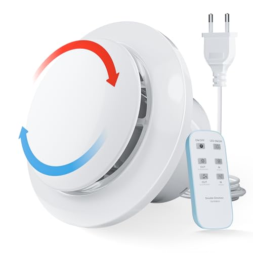 MOCINE Ventilateur d’extraction pour salle de bain 150 mm, double ventilateur à 6 vitesses avec éclairage, puissant et silencieux, installation murale facile