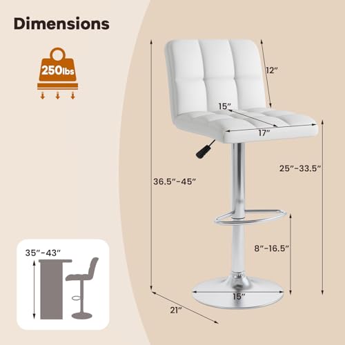 Butacos giratorios ajustables en altura, set de 4, con respaldo y reposapiés, tapizados en cuero sintético PU, base metálica, para isla de cocina (blanco) miniatura 2