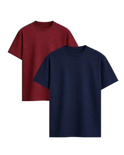 Image of VEL Plain Oversized 100% Pure Heavy Cotton Baggy Fit Drop Shoulder Half Sleeves Round Neck Solid Cotton T-Shirt for Men