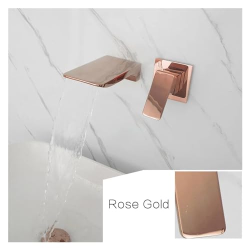 Grifo de pared cascada para baño moderno y lavabos sobre encimera oro rosa 3