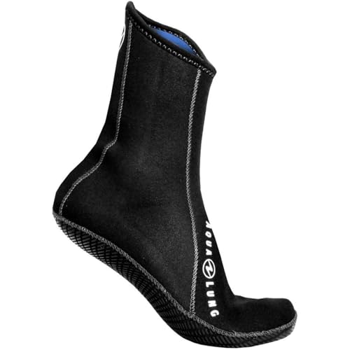 Aqualung Ergo High-Top 3mm Neoprene Dive Socks - Lightweight Protective High-Profile Scuba Fin Socks with Grip Sole, Water-Sealed Seams & Elastic-Bound Cuff, Black/Blue, Large