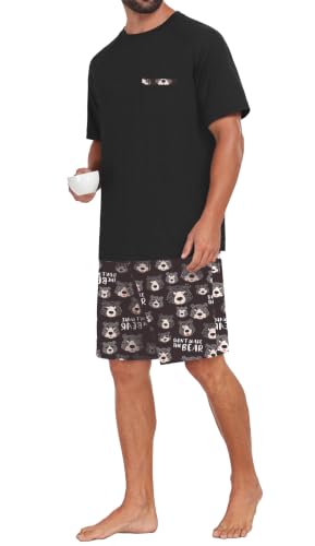 Image of Mens Pajamas Set Lightweight Summer Pjs Sleepwear Soft Comfy Short Sleeve Loungewear With Pocket (S-4X)