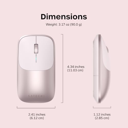 Image of Satechi Slim EX Wireless Mouse, Bluetooth & 2.4 GHz, Quiet Clicks, Blush | Quiet clicks, anodized aluminum shell, rechargeable battery, for macOS, Windows, iPadOS, Android