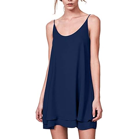 ALLY-MAGIC Womens Chiffon Spaghetti Strap Cami Summer Tank Dress C8811 (Blue, S) Cover