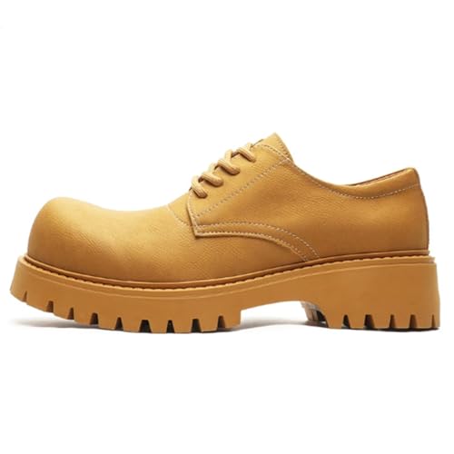 Men's Leather Platform Lace Up Oxfords Classic Wide Round Toe -Comfort Non-Slip Lug Sole Chunky Heel Casual Dress Business Derby Shoes