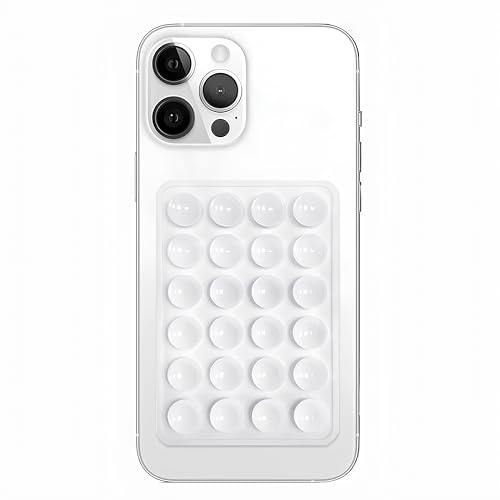 Image of SKYSIA Suction Phone Case,Sticky Mount Pad, Silicone Suction Phone Case for Hands-Free Mobile Accessory Holder Grip, Video Phone Accessory Compatible with Mirror, Shower - (Pack of 2) (WHT+Gry)