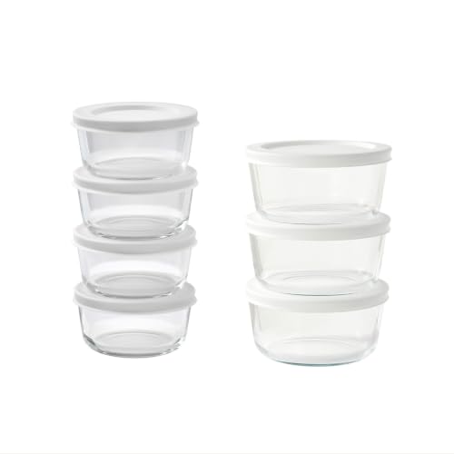 14-Piece Glass Food Storage Containers Set (7 Containers + 7 BPA-Free Lids) | 1-Cup & 2-Cup, Leakproof | Microwave, Freezer, Oven & Dishwasher Safe | Ideal for Meal Prep & Pantry Organization, White