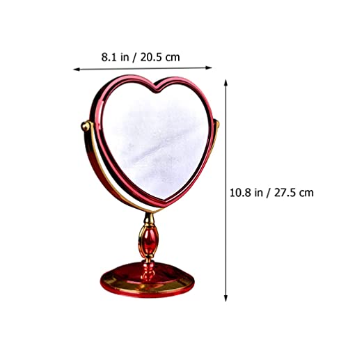 Kallory Tabletop Vanity Mirror Love Heart Shaped Cosmetic Mirror Decorative Vintage Makeup Mirror Two Sided Free Standing Desktop Mirror With Base For Women Ladies Girl Red #TOP6