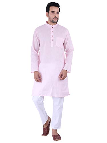 Image of JEXI Men's Cotton Blend Solid Kurta Pyjama Set - Knee-Length, Mandarin Collar, Full Sleeve, Ethnic Wear