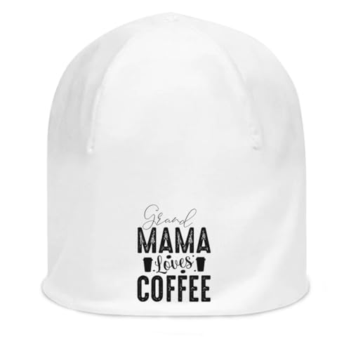 Bonnet unisexe en coton fin extensible blanc Grand Mama Loves Coffee