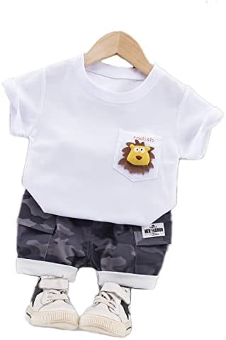 Bold N Elegant Unisex Kids Cotton Printed Furious Cartoon Lion 3D Soft Plush Patch Attach Half Sleeve Tshirt with Camouflage Shorts Knicker Summer Clothes Dress