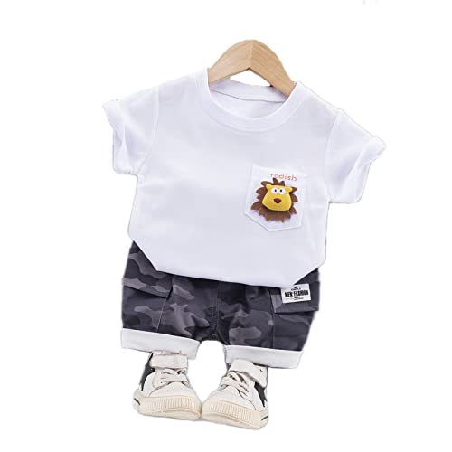 Bold N Elegant Unisex Kids Cotton Printed Furious Cartoon Lion 3D Soft Plush Patch Attach Half Sleeve Tshirt with Camouflage Shorts Knicker Summer Clothes Dress