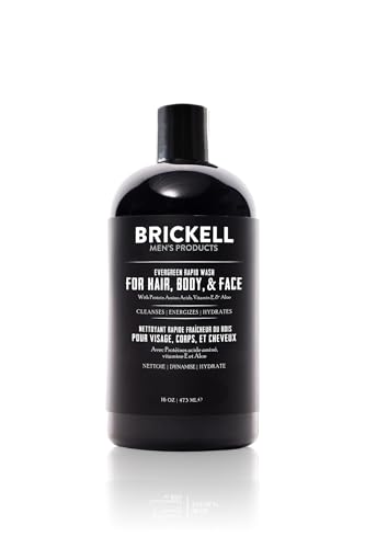 Brickell Men's Rapid Wash, Natural and Organic 3 in 1 Body Wash Gel for Men, 16 Ounce, Evergreen Scent