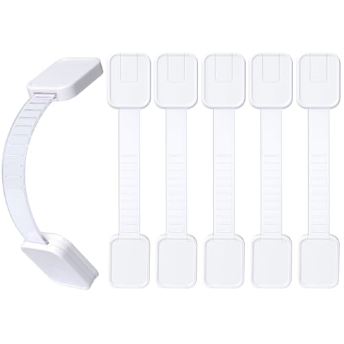 6-Pack Adhesive Baby proofing Strap Locks, Child Proof Cabinet Latches for Drawers, Microwave, Oven, Trash Can, Refrigerator, Toilet Lid, Adjustable...